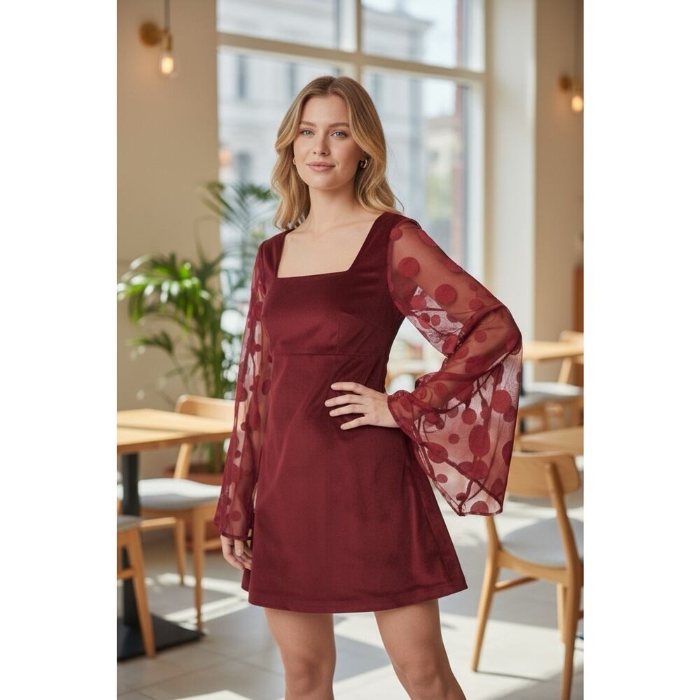 Unique Vintage Smak Parlour Burgundy Corduroy Dress Bell Sleeves 2X 18 NEW